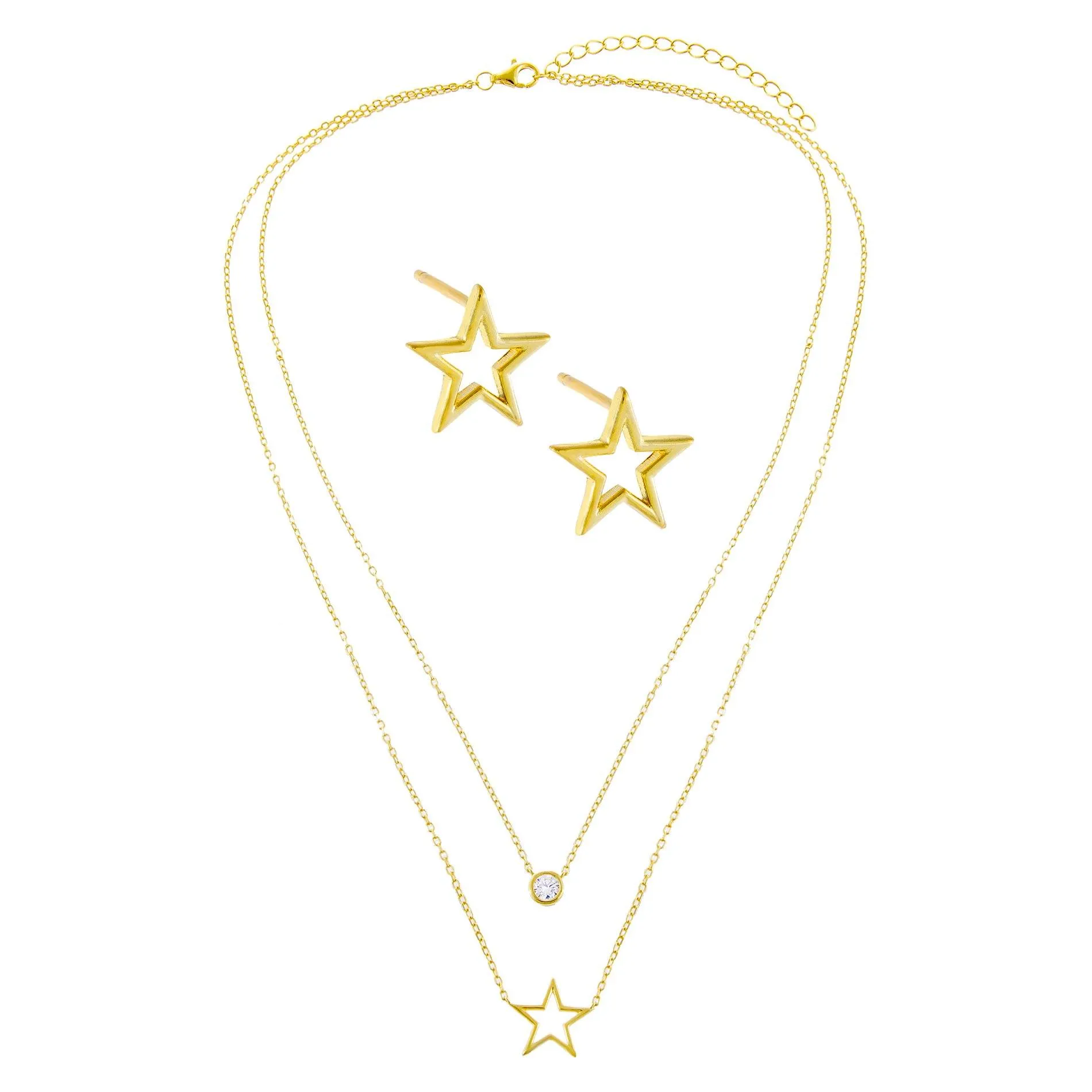Open Star Necklace X Stud Earring Combo Set