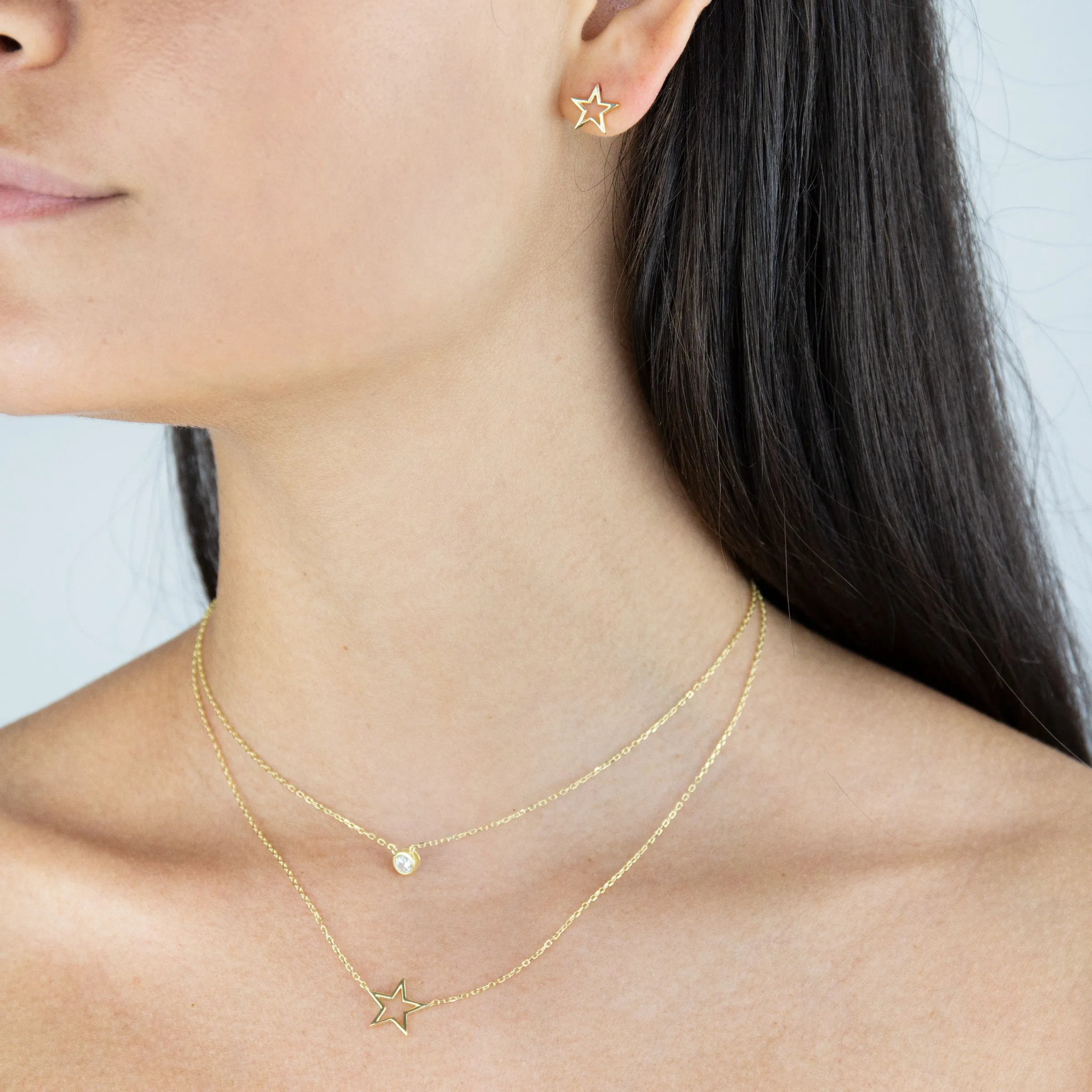 Open Star Necklace X Stud Earring Combo Set