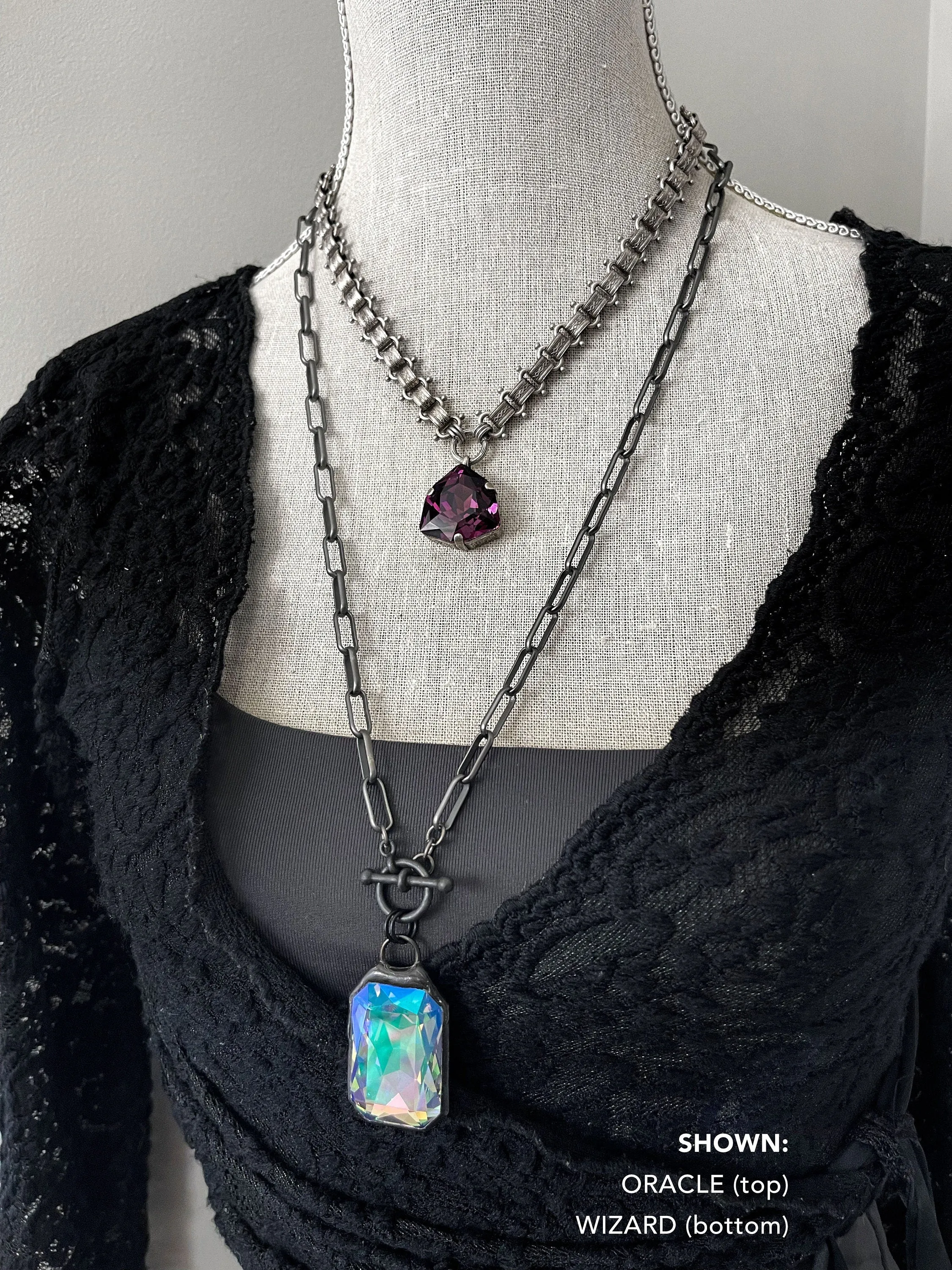 ORACLE - Purple Crystal Pendant Necklace w Rare Trilliant 'Amethyst' Crystal