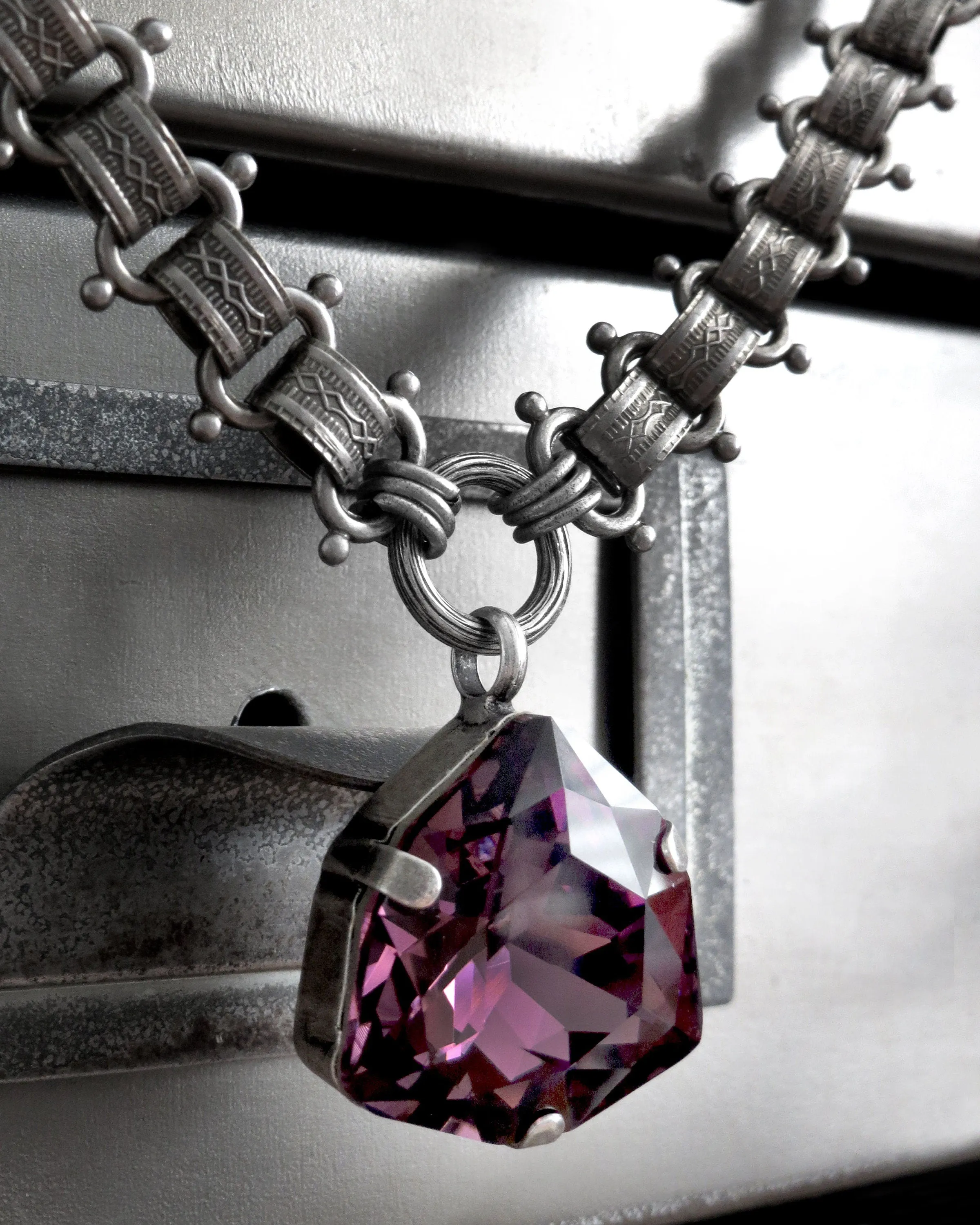 ORACLE - Purple Crystal Pendant Necklace w Rare Trilliant 'Amethyst' Crystal