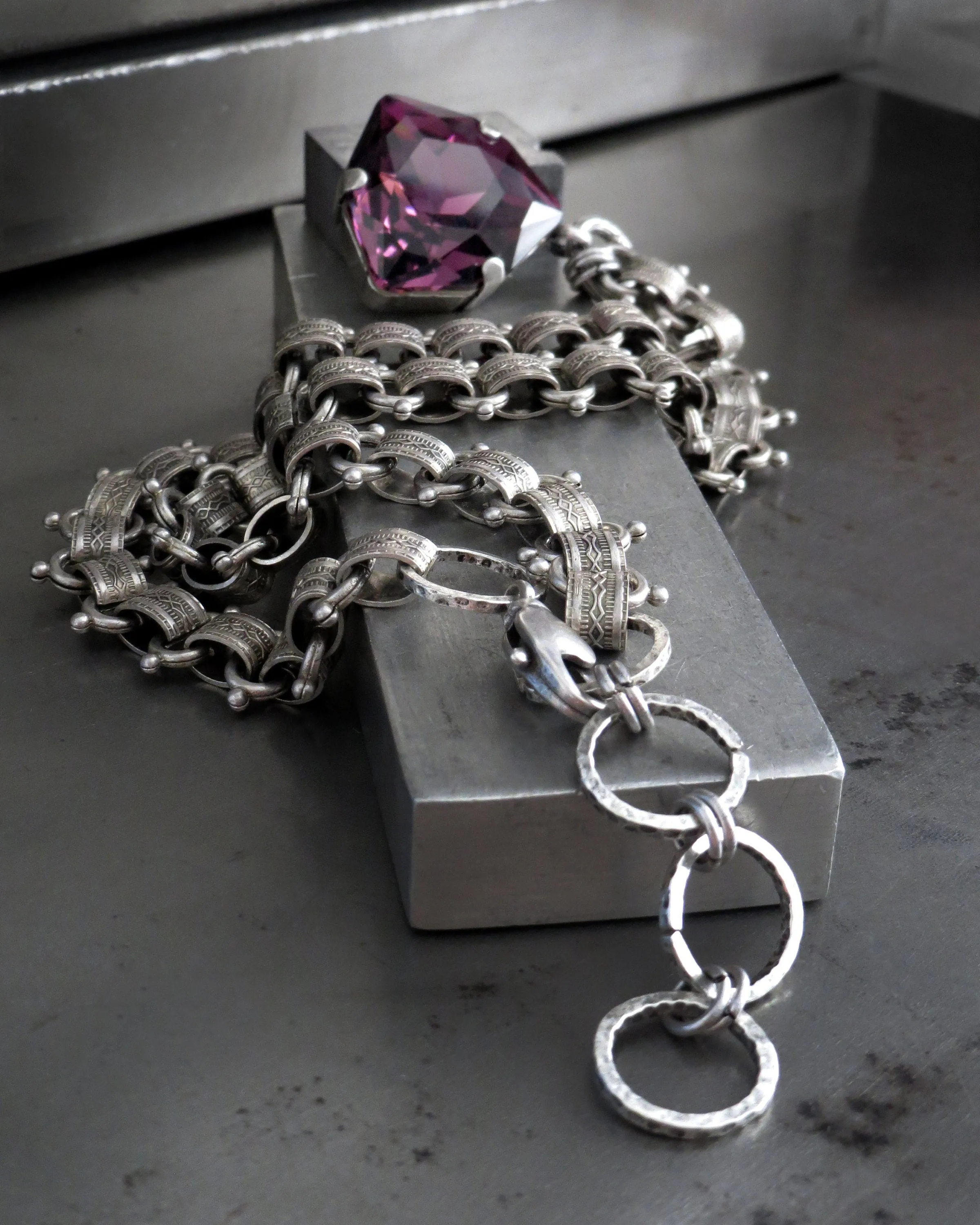 ORACLE - Purple Crystal Pendant Necklace w Rare Trilliant 'Amethyst' Crystal