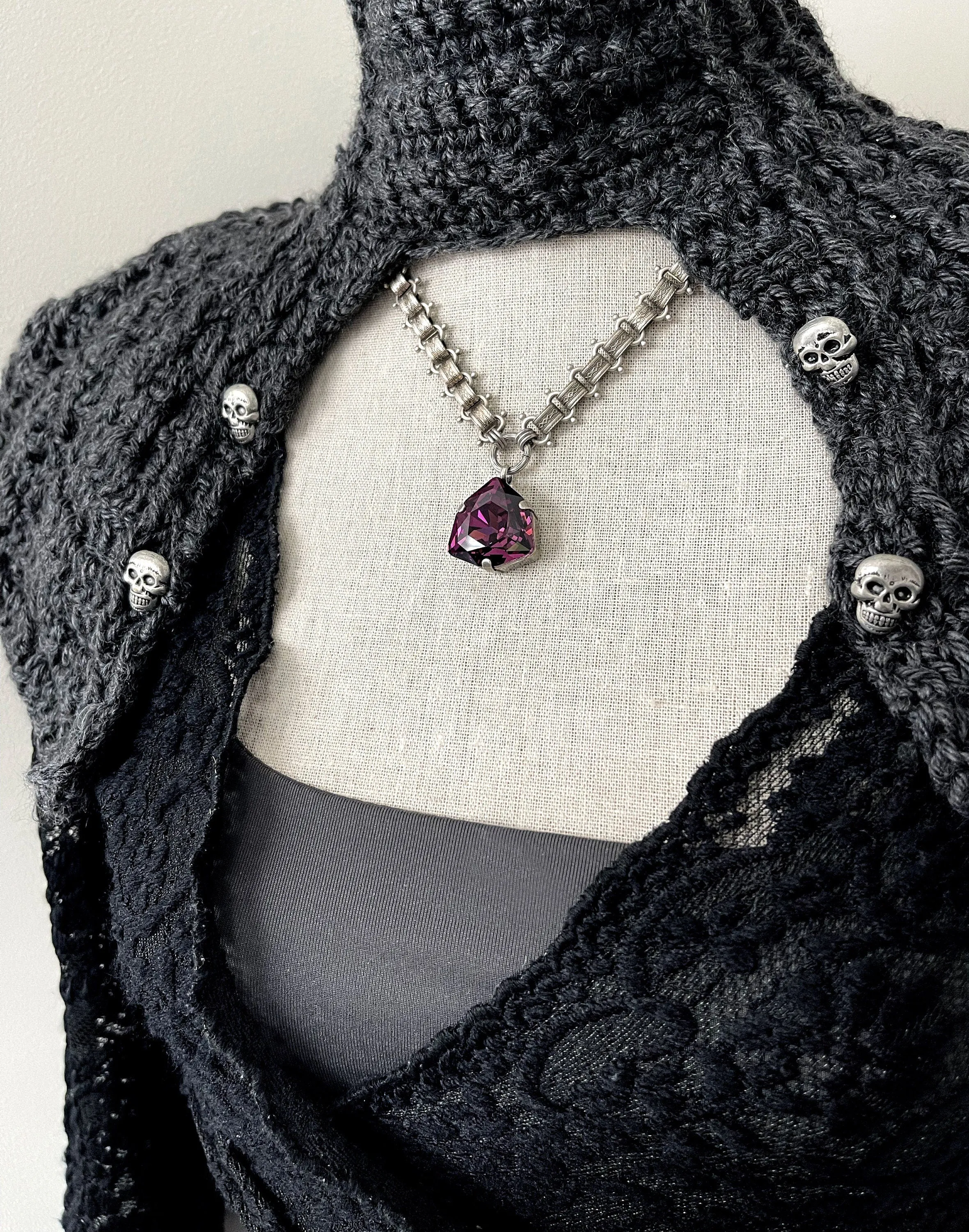 ORACLE - Purple Crystal Pendant Necklace w Rare Trilliant 'Amethyst' Crystal
