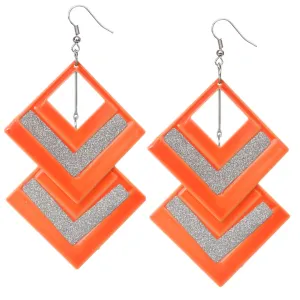 Orange Diamond Shaped Cutout Glitter Earrings