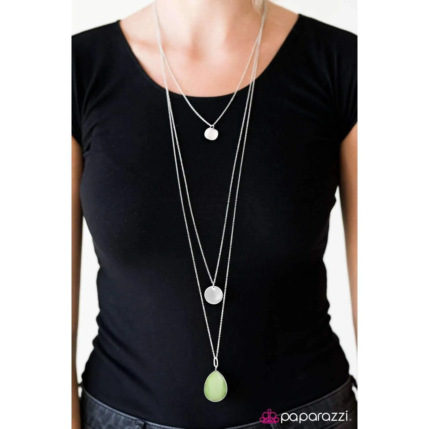 Paparazzi RAIN Supreme Faceted Green Teardrop Silver Necklace & Earring Set