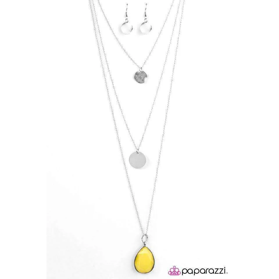 Paparazzi RAIN Supreme Faceted Yellow Teardrop Silver Necklace & Earring Set