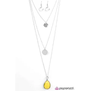 Paparazzi RAIN Supreme Faceted Yellow Teardrop Silver Necklace & Earring Set