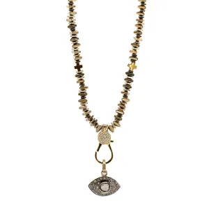 Pave Diamond Evil Eye Pendant Gold Hematite Stone Unique Beaded Necklace