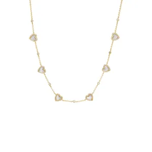 Pave Outlined Colored Stone Multi Heart Necklace