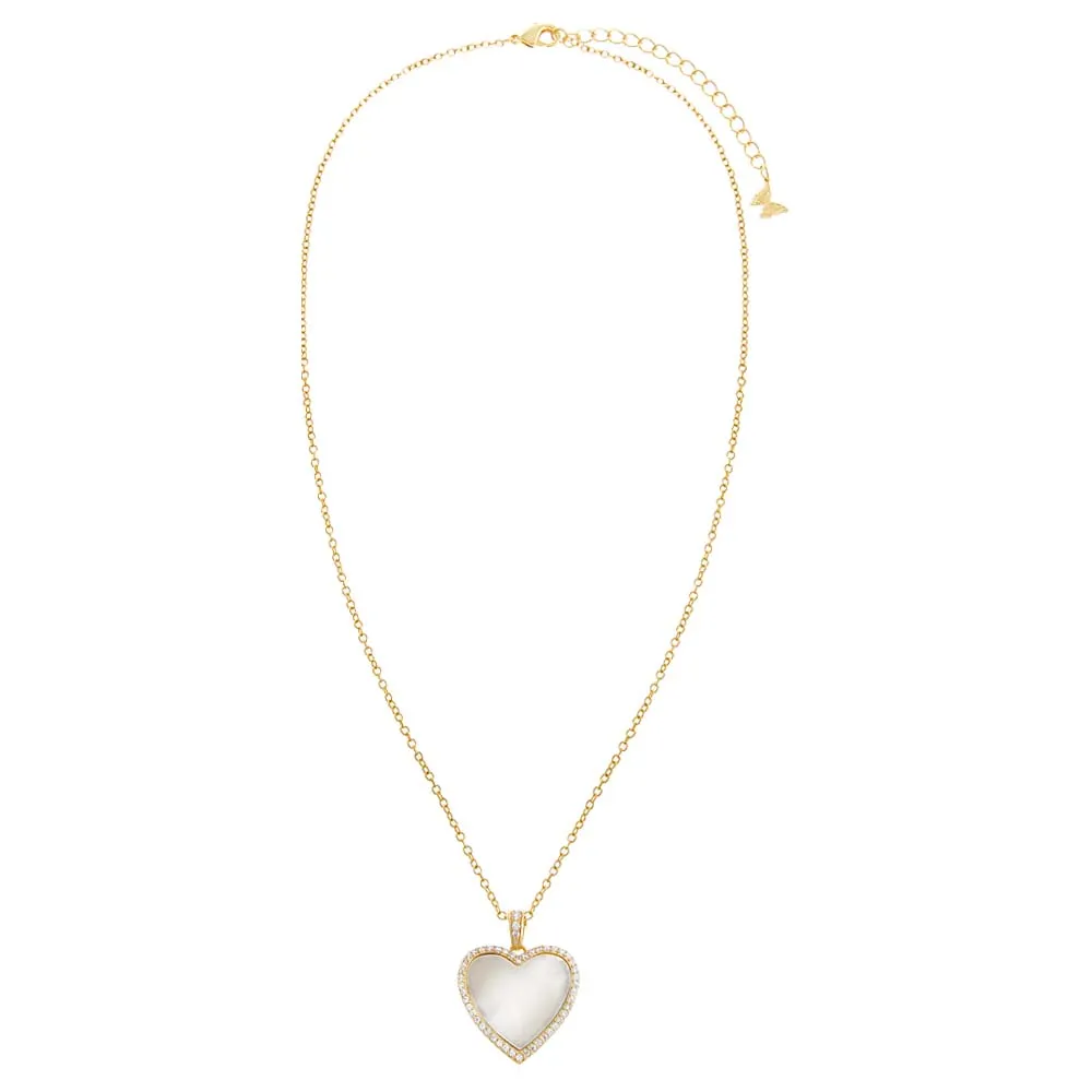 Pave Outlined Stone Heart Pendant Necklace