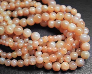Peach Moonstone Smooth Polished Round Loose Gemstone Beads Strand 13" 6.5mm
