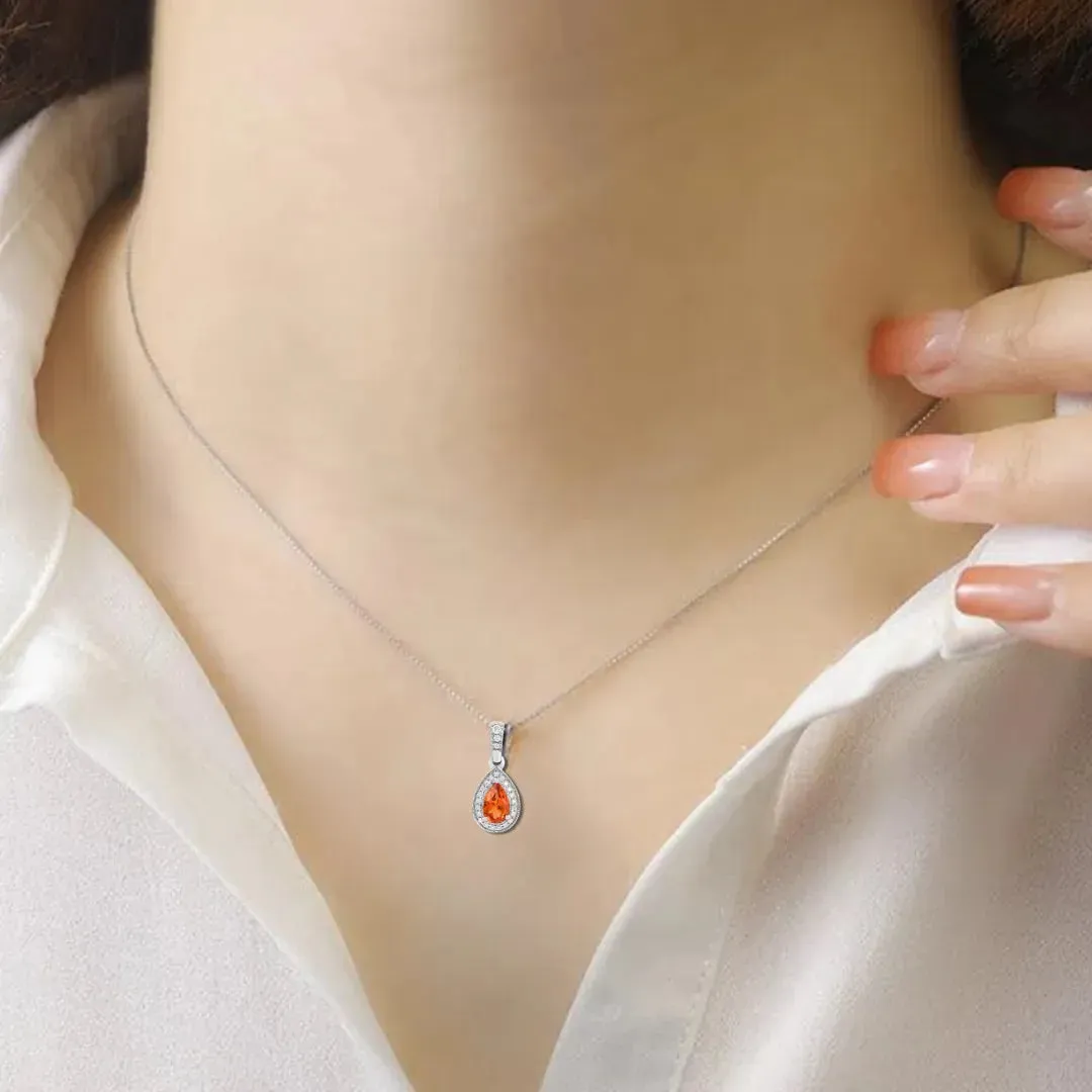 Peach sapphire Teardrop Pendant Necklace