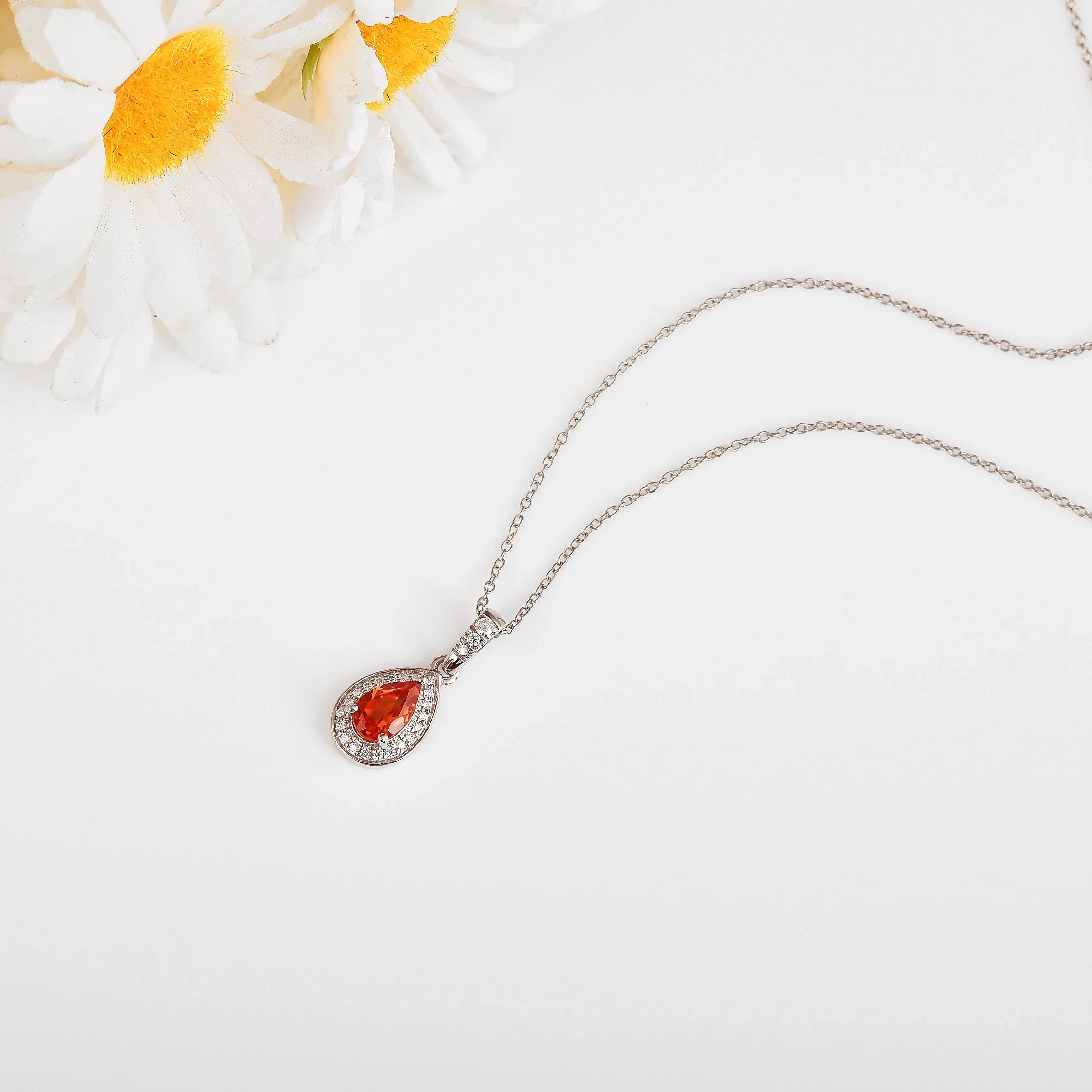 Peach sapphire Teardrop Pendant Necklace