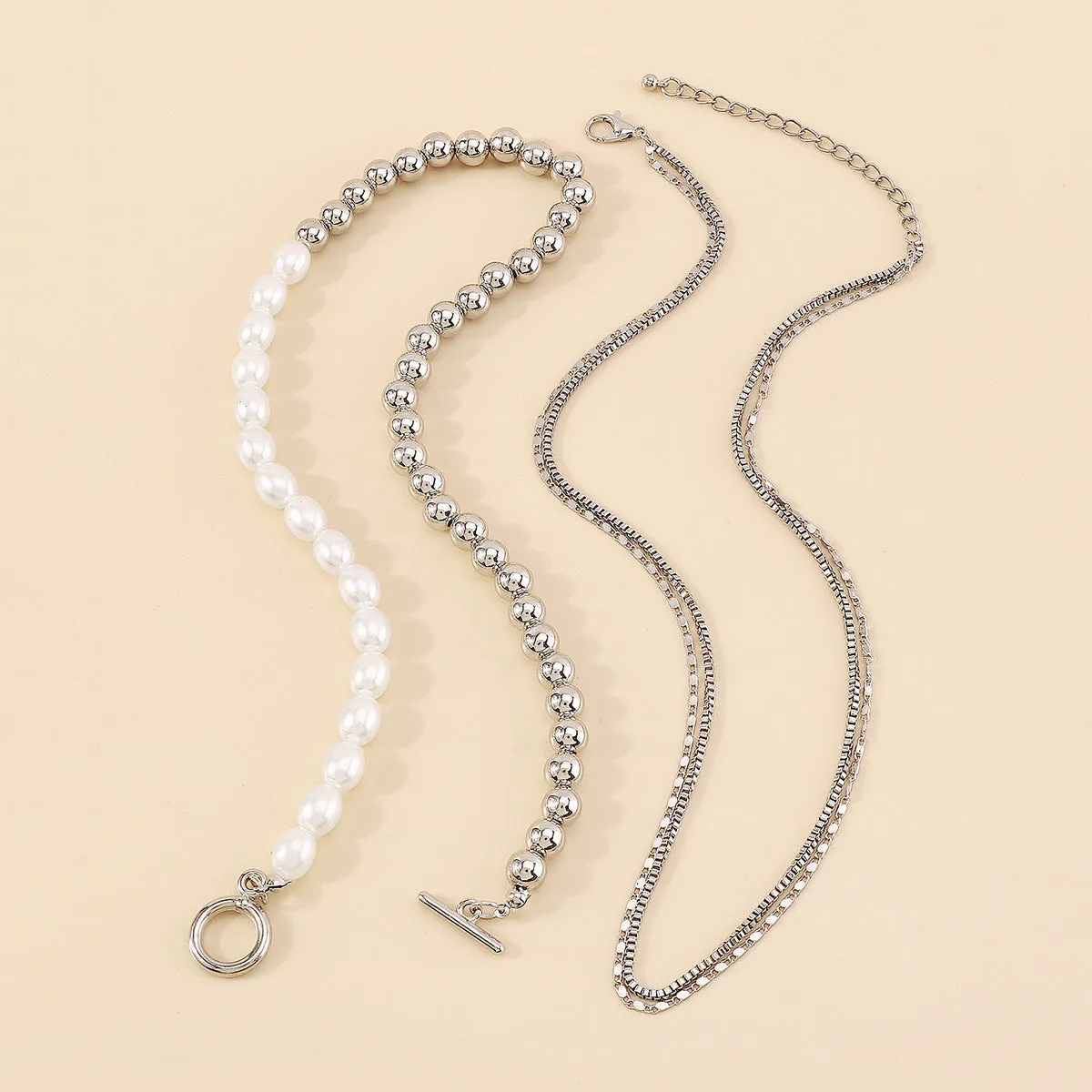 Pearl & Silver-Plated Layered Toggle Necklace