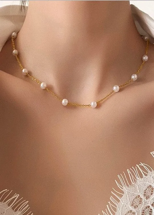 Pearl Station Necklace In Gold