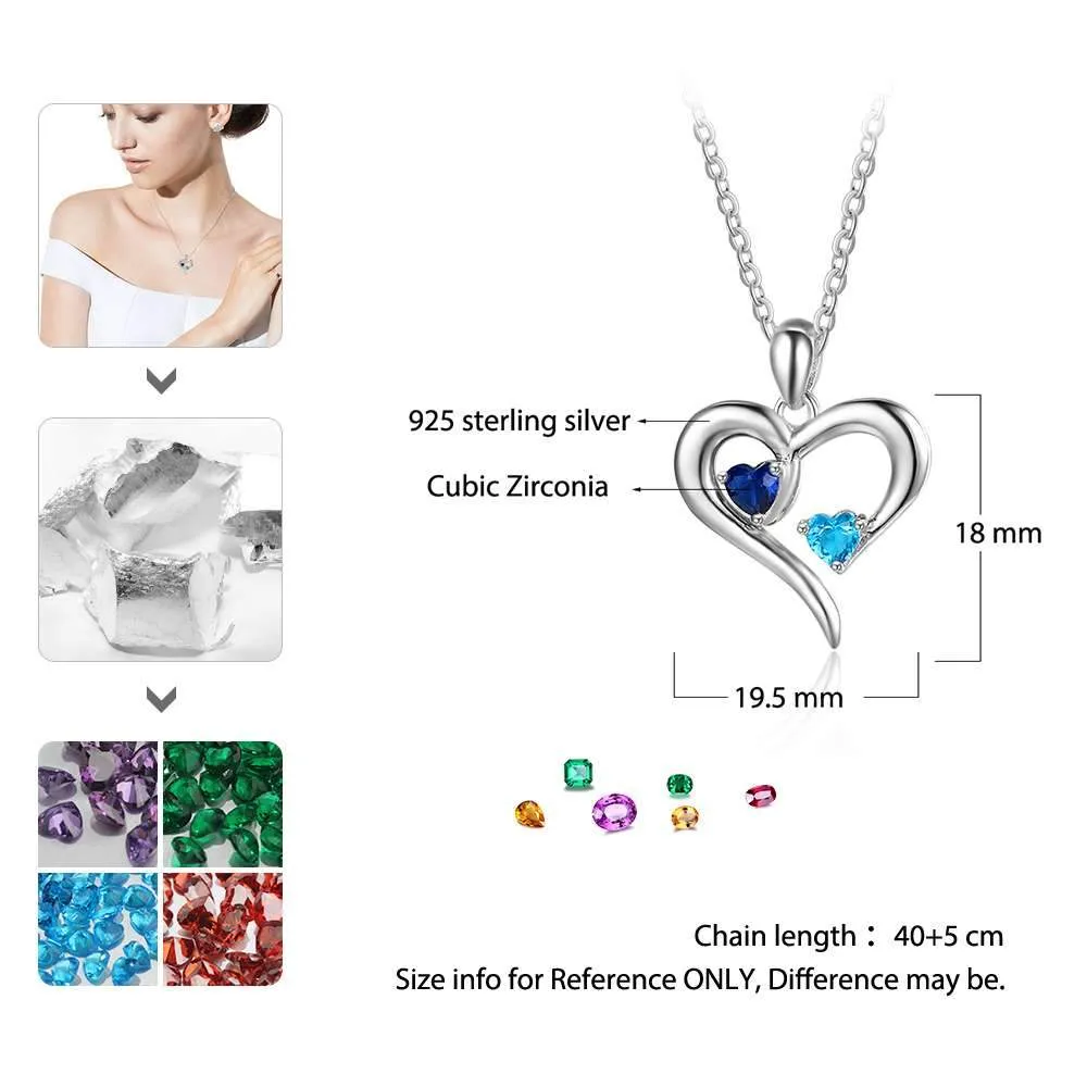 Personalized 925 Sterling Silver 2 Birthstone Necklace Pendants Engraved Heart BirthStones Jewelry Mom Gift