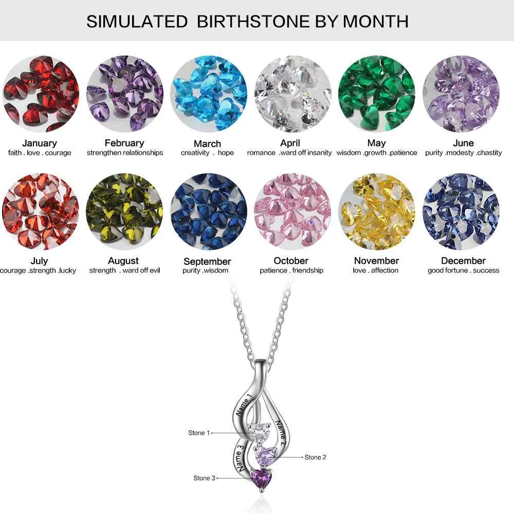 Personalized 925 Sterling Silver 3 Birthstone Necklace Pendants Birthday Mom necklace Valentine Christmas Gift