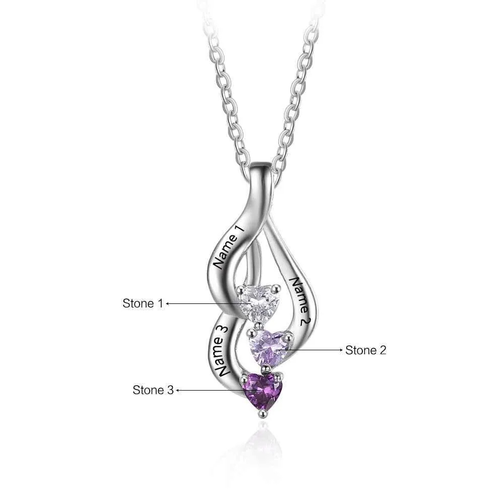 Personalized 925 Sterling Silver 3 Birthstone Necklace Pendants Birthday Mom necklace Valentine Christmas Gift