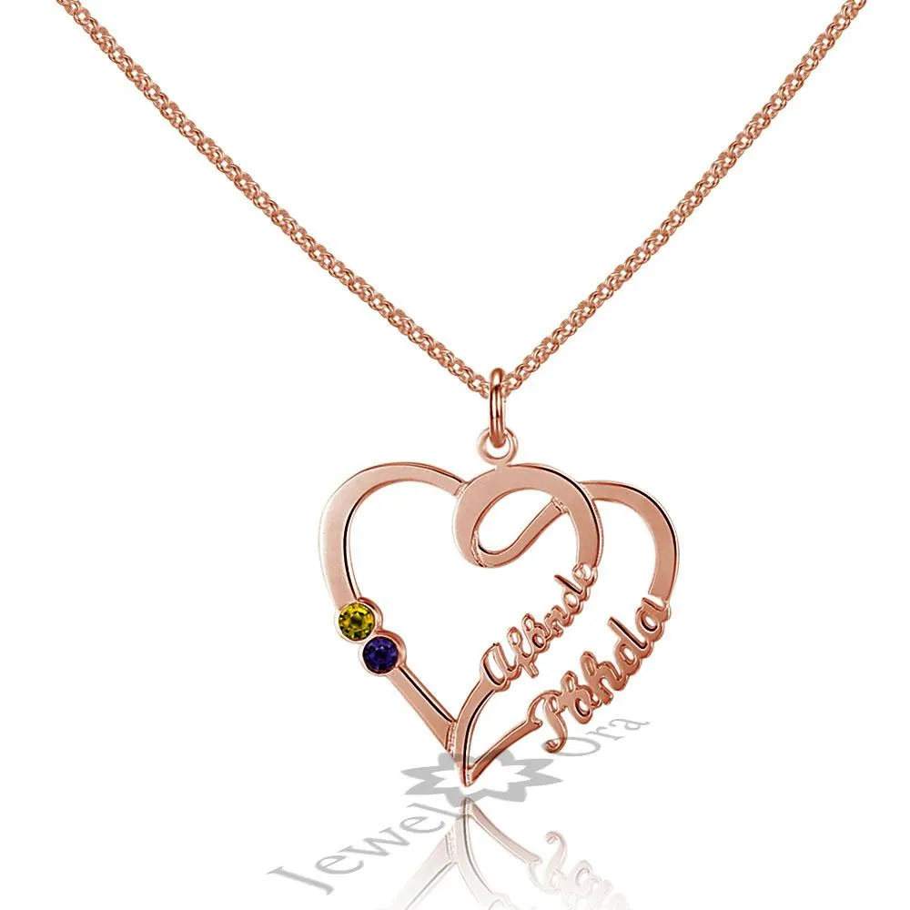Personalized 925 Sterling Silver Double Heart Pendant Necklace, Engrave 2 Custom Names & Birthstone Necklace, Gift Jewelry for Friends & Family