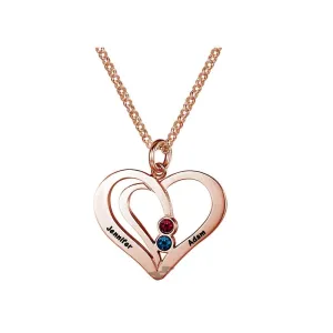 Personalized 925 Sterling Silver Heart Necklace, 2 Name & 2 Birthstone Engraved Heart Pendant, Jewelry Gift for Women