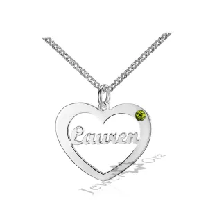 Personalized 925 Sterling Silver Heart Necklace Custom Birthstone & Name Pendant for Christmas Gift