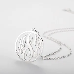 Personalized 925 Sterling Silver Hollow Round Pendant Necklace, Engrave Initials Necklace, Gift Jewelry for Friends & Family