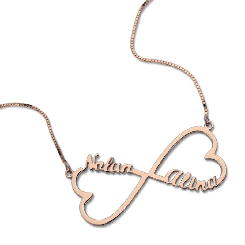 Personalized 925 Sterling Silver Name Necklace with Double Heart Customize Pendant, Jewelry Birthday Gift for Women