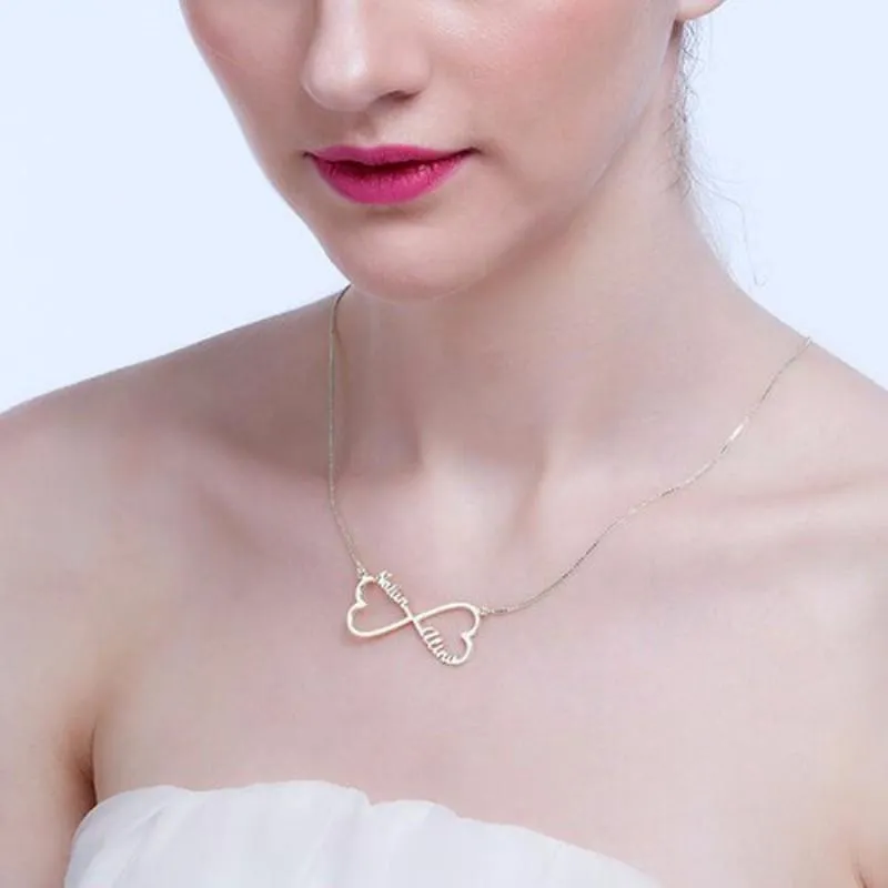 Personalized 925 Sterling Silver Name Necklace with Double Heart Customize Pendant, Jewelry Birthday Gift for Women