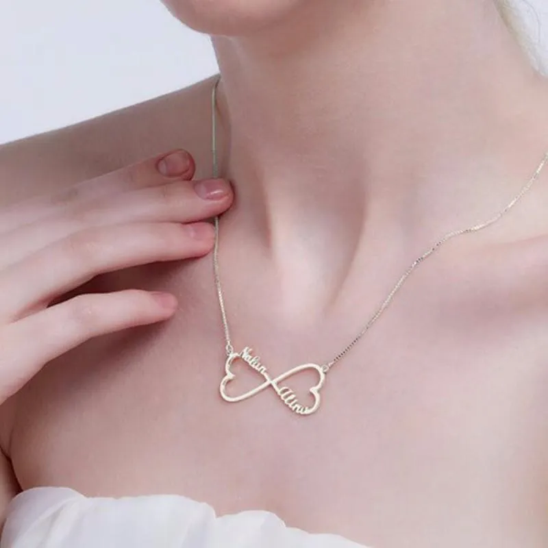 Personalized 925 Sterling Silver Name Necklace with Double Heart Customize Pendant, Jewelry Birthday Gift for Women