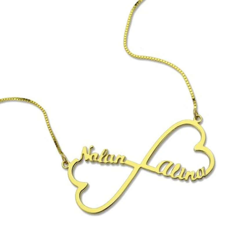 Personalized 925 Sterling Silver Name Necklace with Double Heart Customize Pendant, Jewelry Birthday Gift for Women
