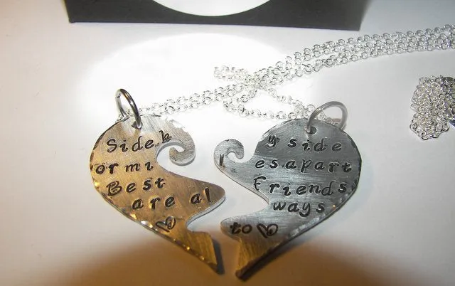 personalized Best Friend necklace set, Side by side or miles apart,  personalized jewelry, hand stamped necklace, hand stamped jewelry,