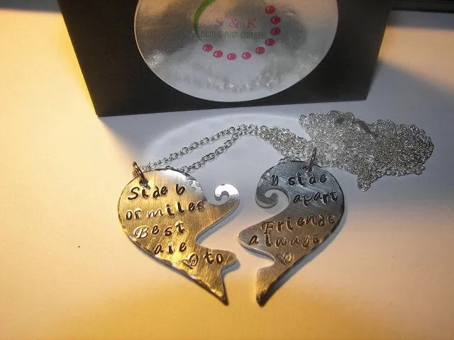 personalized Best Friend necklace set, Side by side or miles apart,  personalized jewelry, hand stamped necklace, hand stamped jewelry,