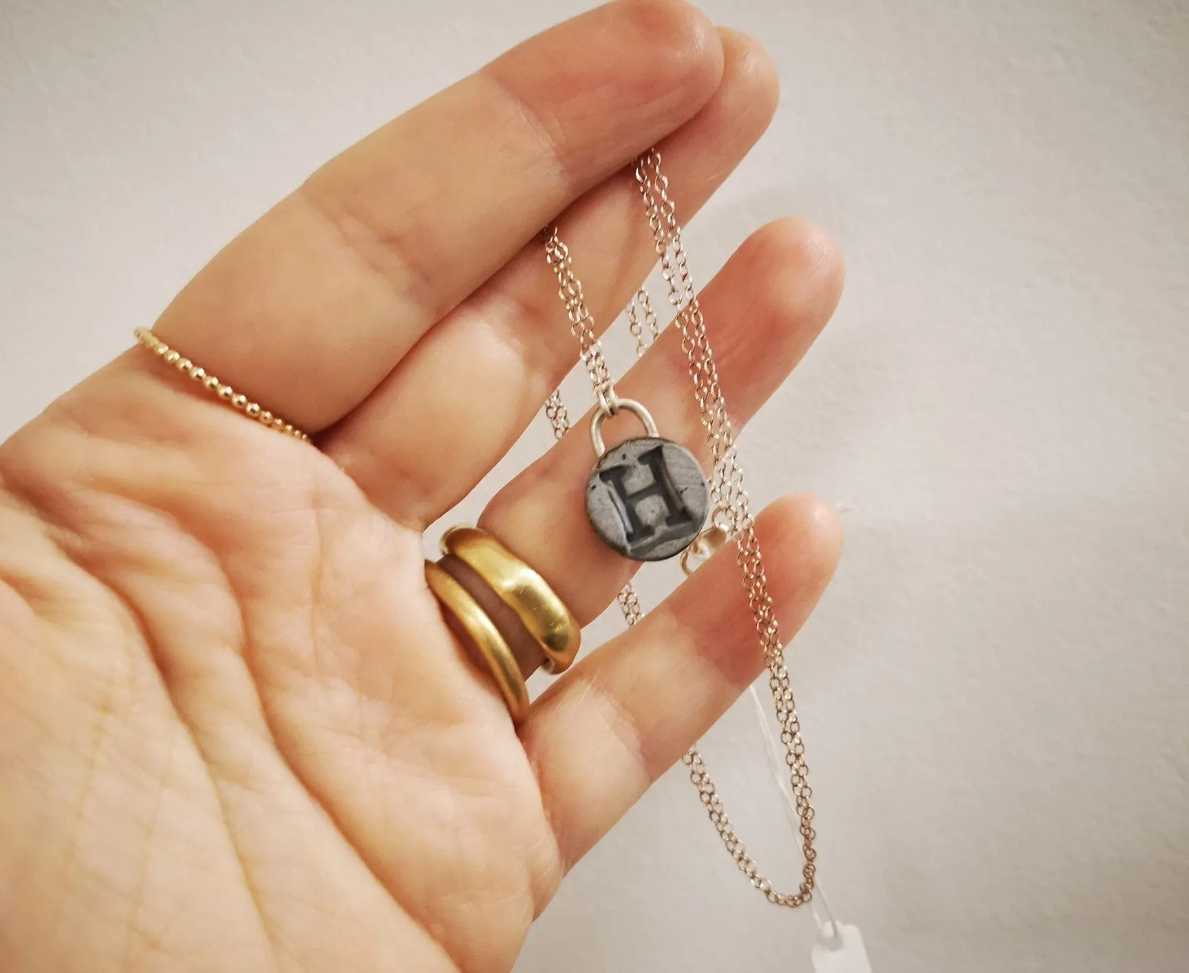 Personalized Concrete And Silver Pendant Necklace, Custom Concrete Initial Jewelry,  Concrete Jewelry