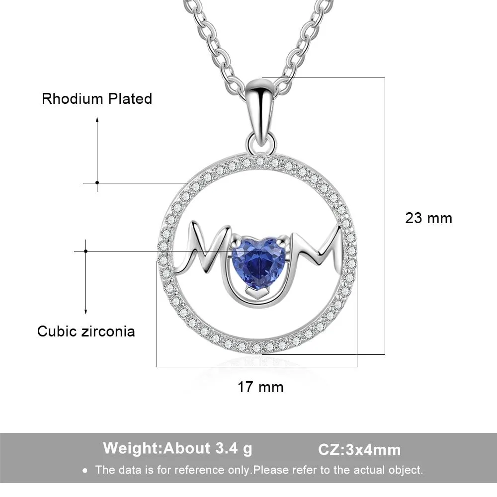 Personalized Copper Necklace with MOM Circle Pendant & Customized Heart CZ Birthstone, Fashion Jewelry Gift for Mother’s Day