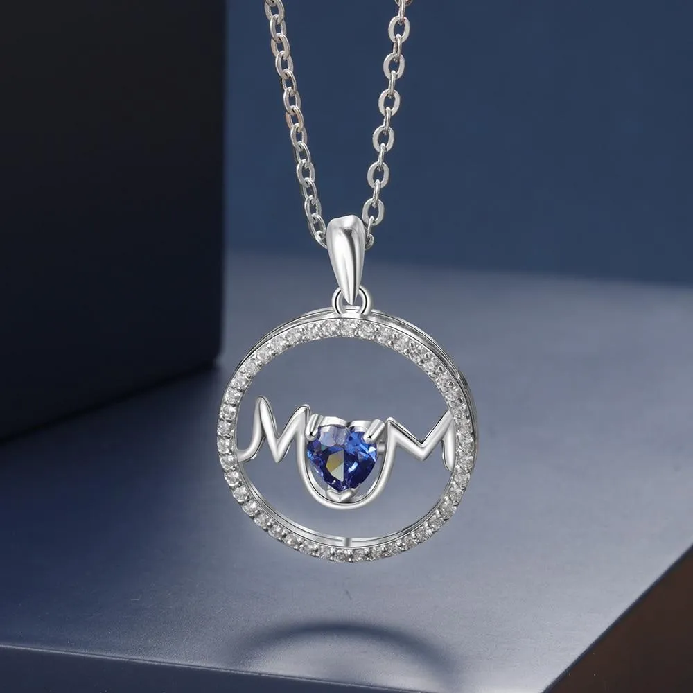Personalized Copper Necklace with MOM Circle Pendant & Customized Heart CZ Birthstone, Fashion Jewelry Gift for Mother’s Day