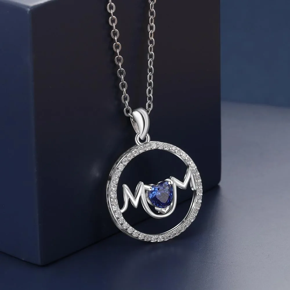 Personalized Copper Necklace with MOM Circle Pendant & Customized Heart CZ Birthstone, Fashion Jewelry Gift for Mother’s Day