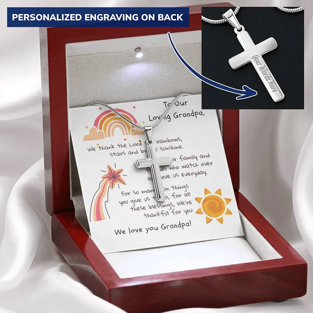 Personalized Cross Necklace for Grandpa-We love you!