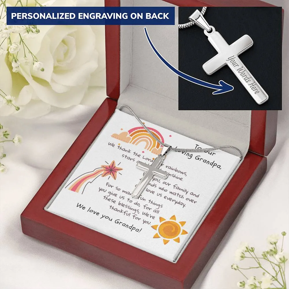Personalized Cross Necklace for Grandpa-We love you!