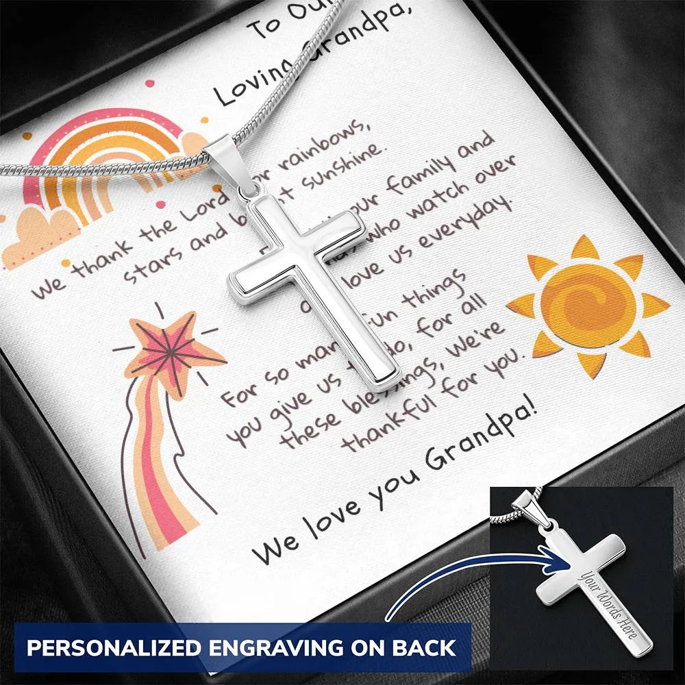 Personalized Cross Necklace for Grandpa-We love you!