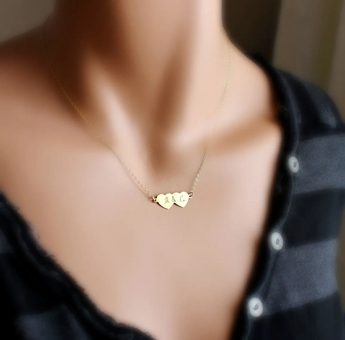 Personalized Double Heart Necklace
