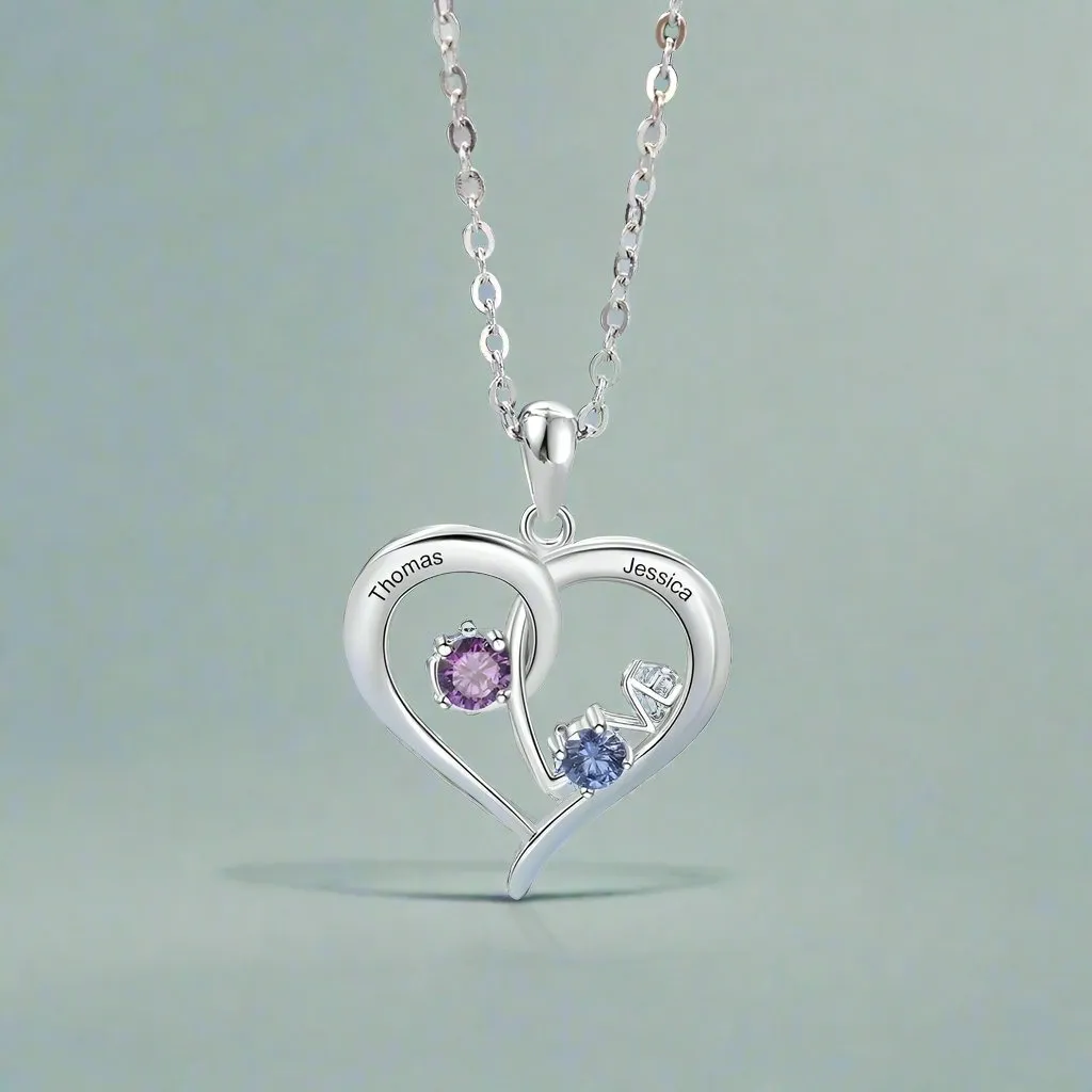 Personalized Heart Name Necklace with Birthstone