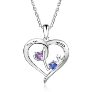 Personalized Heart Name Necklace with Birthstone