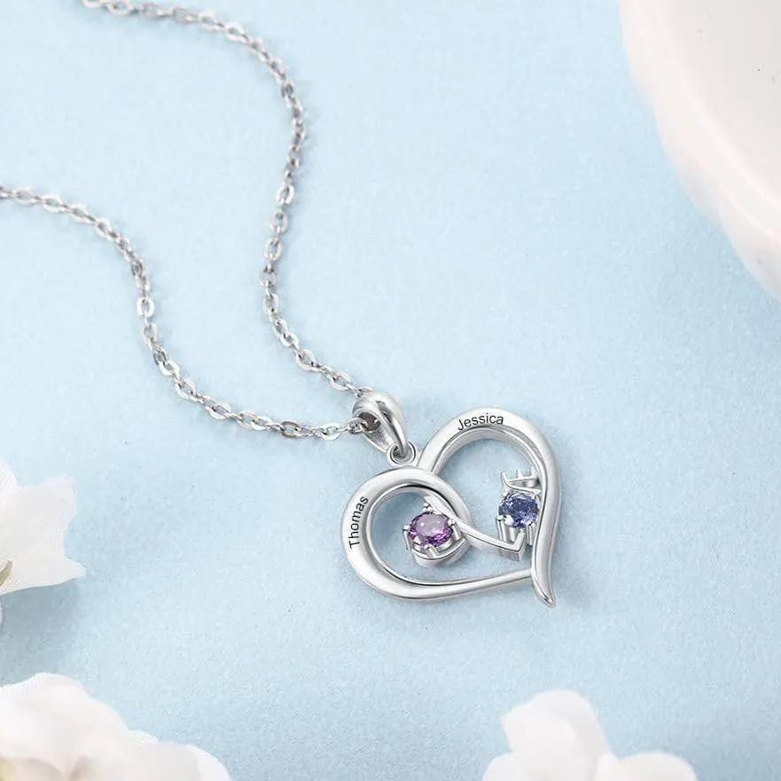 Personalized Heart Name Necklace with Birthstone