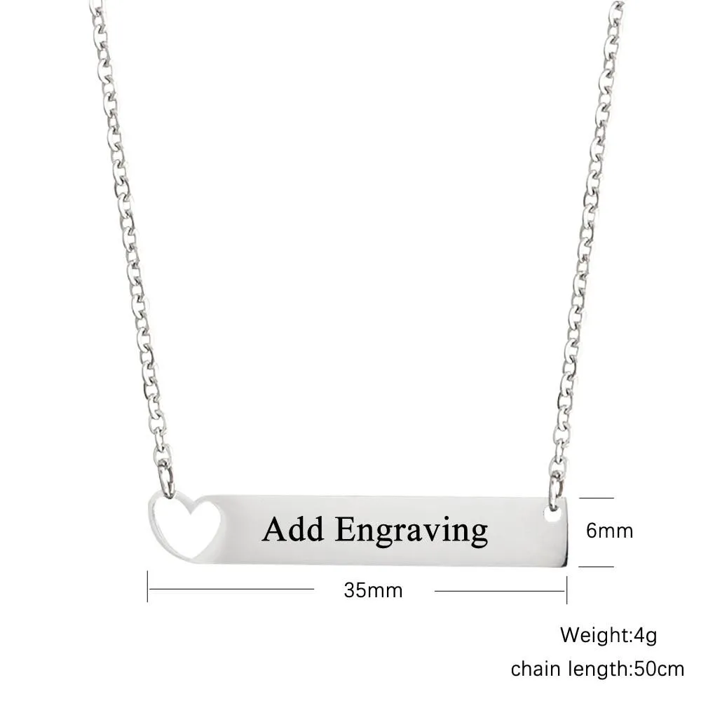 Personalized Heart Necklace for Women with Custom Name Bar Pendant, Gift for Girlfriend