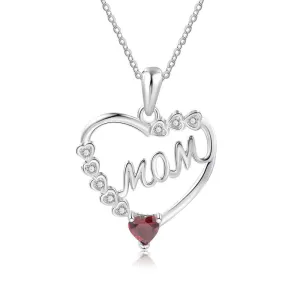 Personalized Heart Necklace with MOM Engraved & Custom Zirconia Birthstone Pendant, Jewelry gift Necklace for Mother