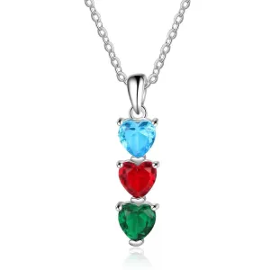 Personalized Heart Pendant Necklace - Three Custom Heart Shaped Birthstones - Customized Gift for Women