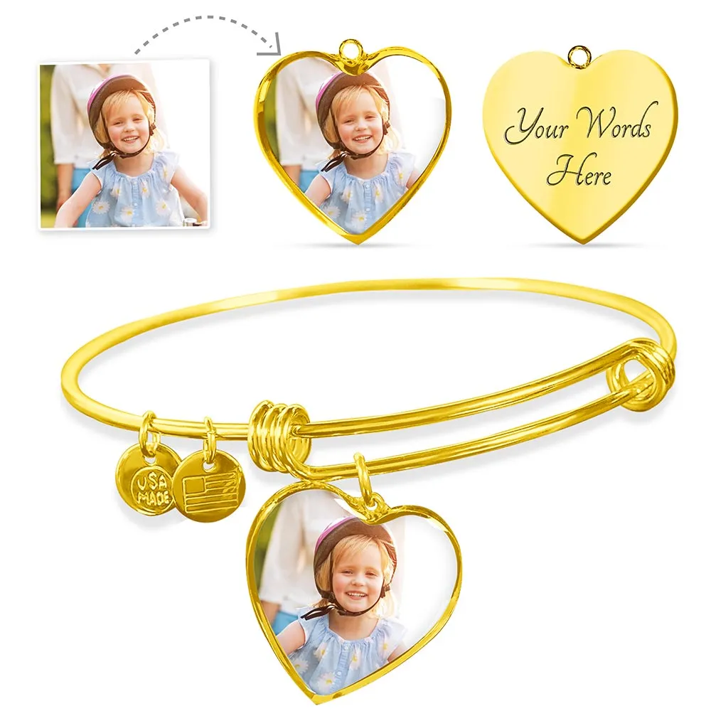 Personalized Heart Shaped Photo Bangle Bracelet