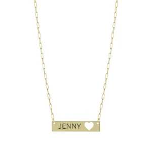 Personalized Name in Tag with Heart on Paperclip Chain Gold or Platinum finish Necklace