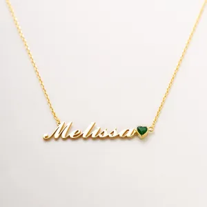 Personalized Name Necklace with Heart Birthstone