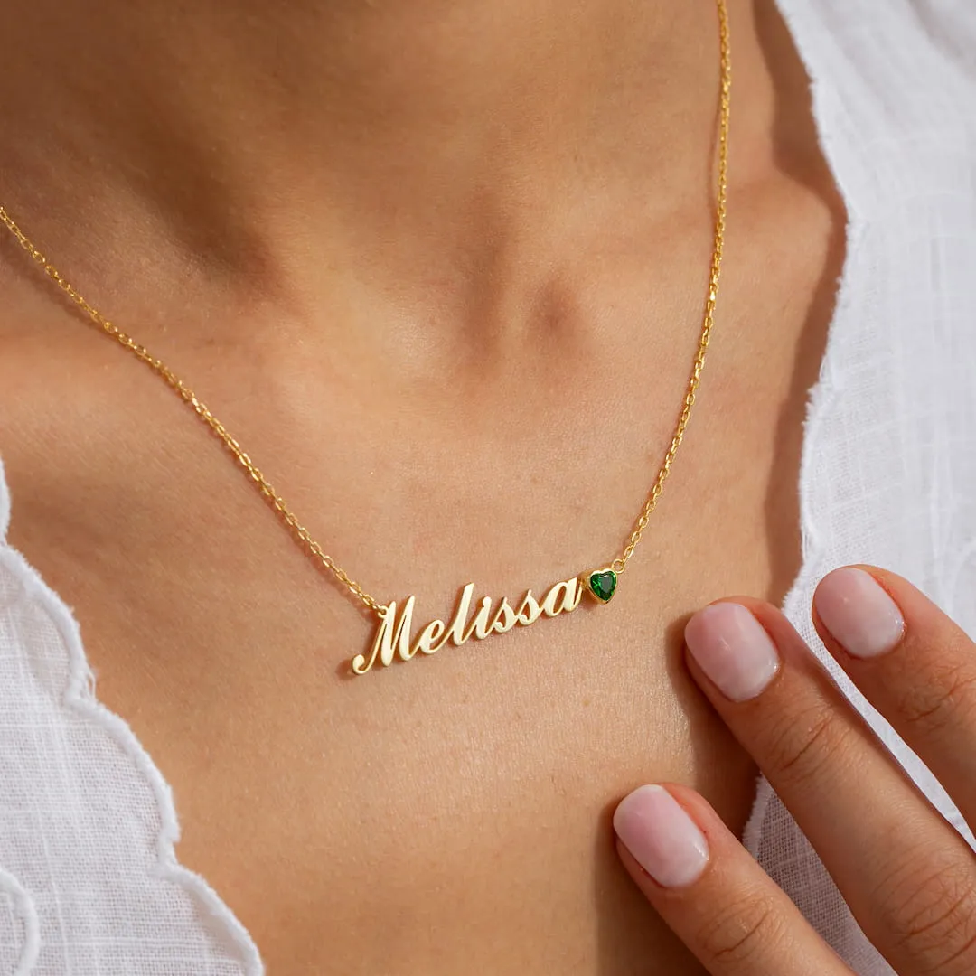 Personalized Name Necklace with Heart Birthstone