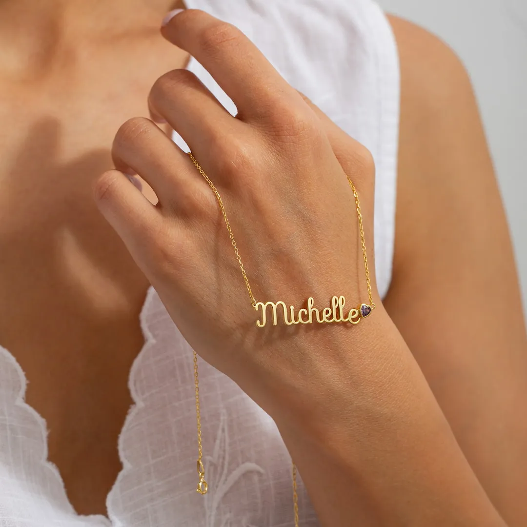 Personalized Name Necklace with Heart Birthstone